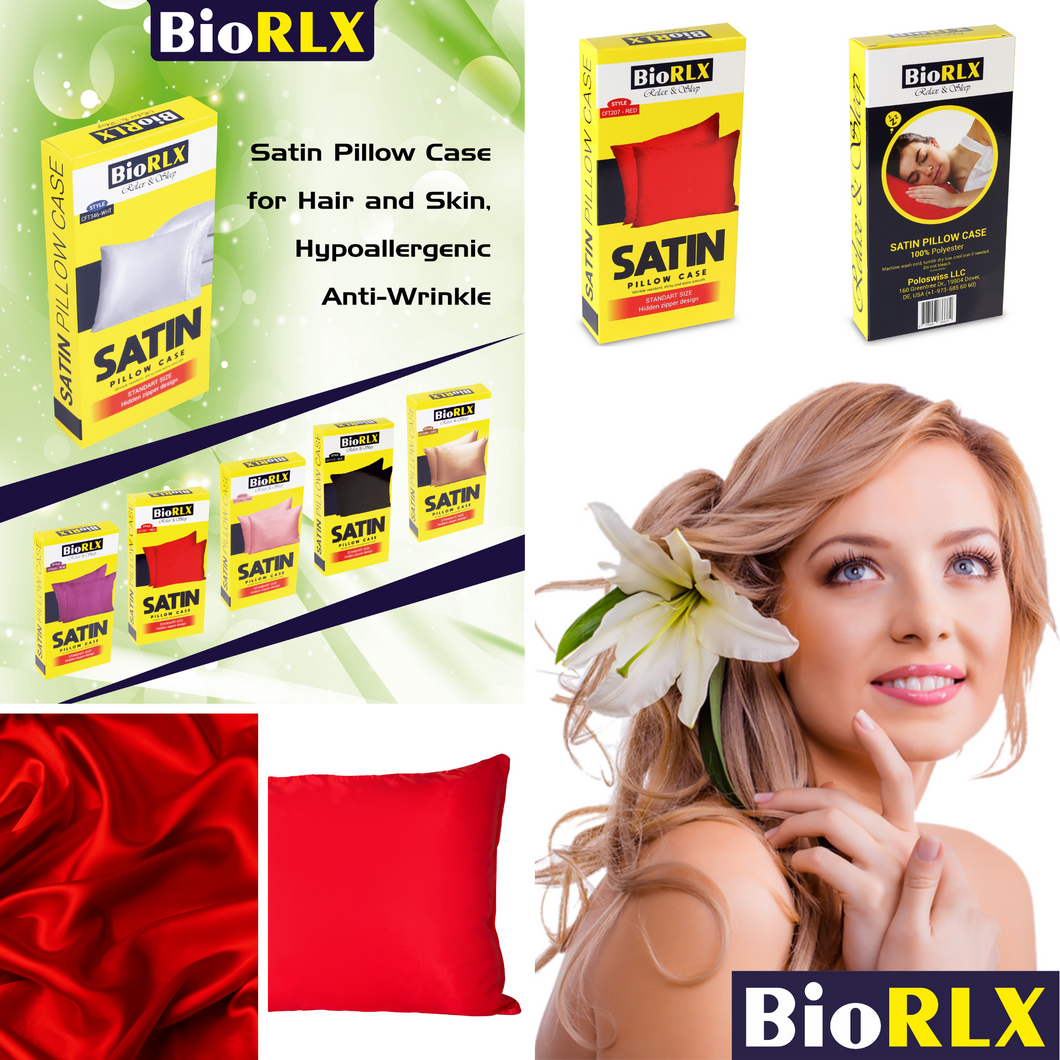 BioRLX Satin Pillow Case for Hair & Facial Skin to Prevent Wrinkles Hidden Zipper 1 Piece Red