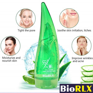 BioRLX 99% Purity Aloe Vera Gel with Collagen and Hyarulonic Acid for Face, Body and Hair & Soothing, Moisture, Sun Burns, Anti Wrinkle, Anti Aging, Rashes, Razor Bumps, Dry Skin 8.5 oz.