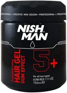 Nishman Hair Styling Series - 5+ Ultra Hold Styling Gel Gum Effect, 750ml