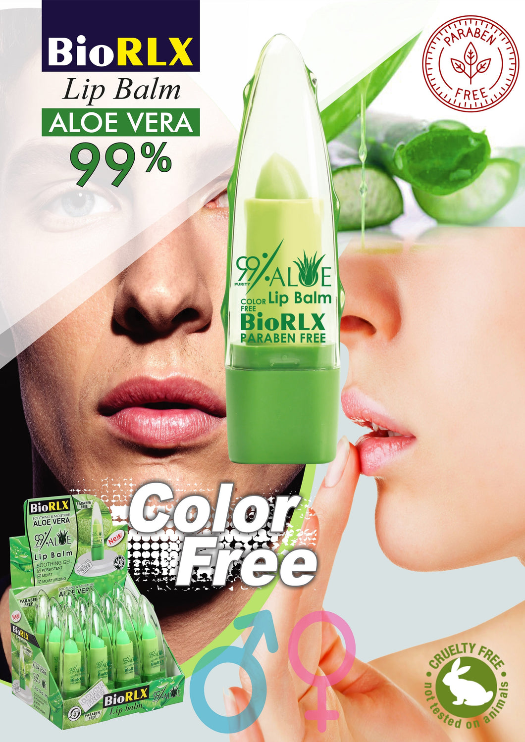 BioRLX 99% Aloe Vera Lip Balm Color Free