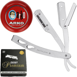 The Shave Factory Straight Edge Razor Kit - Straight Edge Razor, Arko Shaving Soap and Single Edge Razor