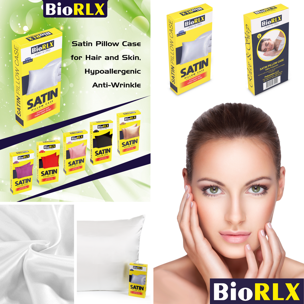 BioRLX Satin Pillow Case for Hair & Facial Skin to Prevent Wrinkles Hidden Zipper 1 Piece White